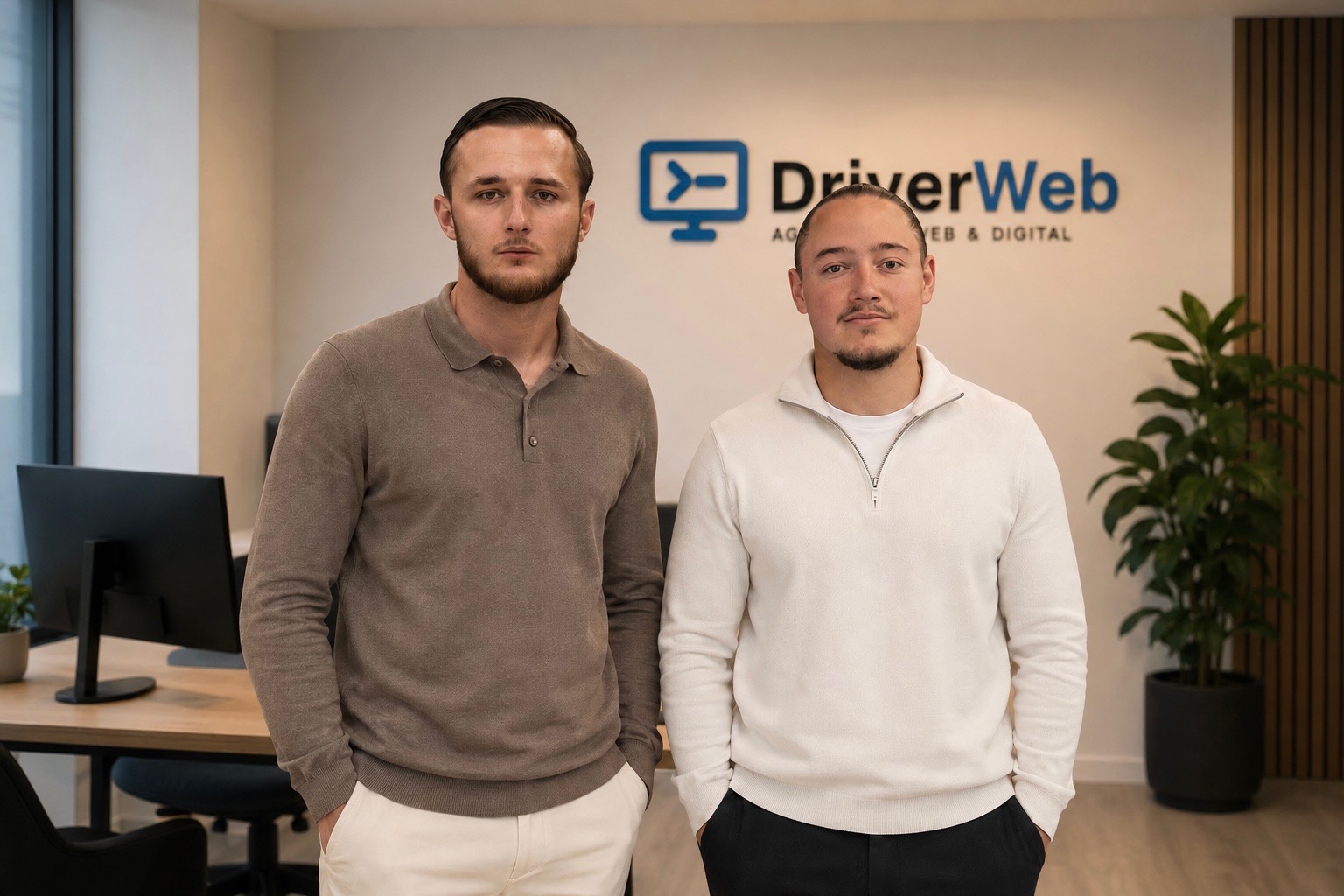 Maxence Pernelle et Robin Marache, fondateurs de Driver Web, dans leurs bureaux à Genas